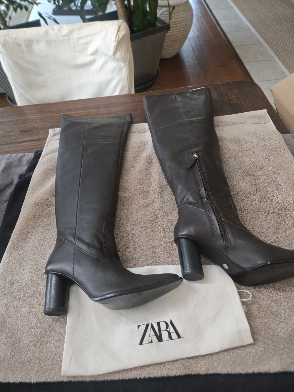 Zara Dark Brown Over-the-Knee Genuine Leather Boots Size 42/11 EUC - Picture 5 of 12